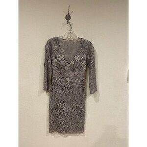 Sue Wong Silver Floral Lace Mini Dress